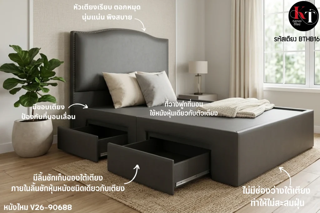 ฐานเตียง3.5ฟุต เตียงหุ้มหนังมีหัวเตียง ฐานรองที่นอน