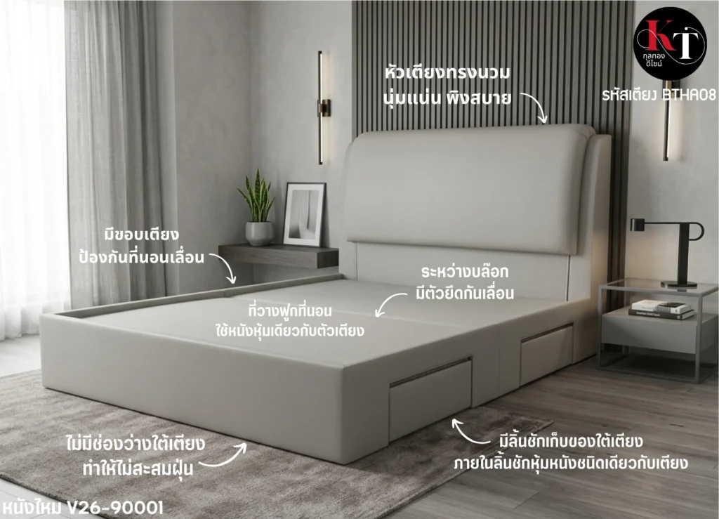 เตียงลิ้นชัก เตียงนอน5ฟุต เตียงหุ้มหนังมีหัวเตียง