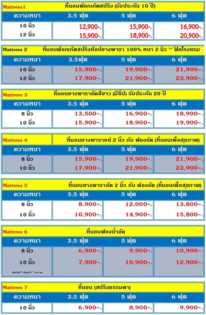 ฟูกที่นอน ที่นอนยางพารา ทรี่นอนเพื่อสุขภาพ